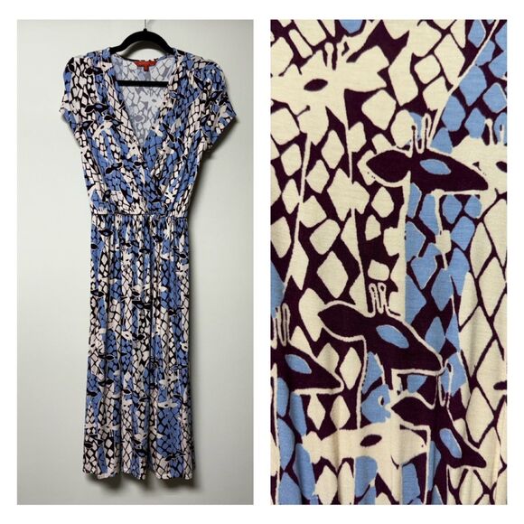 MODCLOTH Faux Wrap Giraffe Print Midi Dress, Sz S - Picture 1 of 11